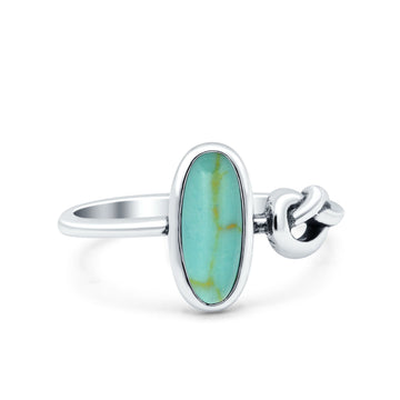 Vintage Style Oval Knot Ring Solid Oxidized Simulated Turquoise 925 Sterling Silver